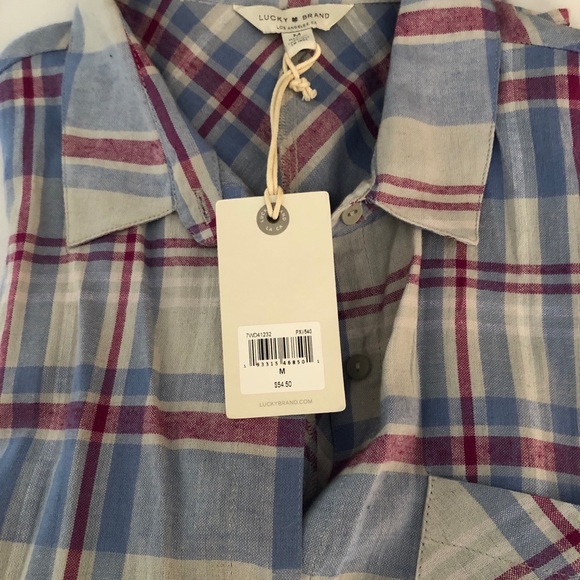 Lucky Brand Classic Plaid Short Sleeve Shirt M NWT - Picture 6 of 10
